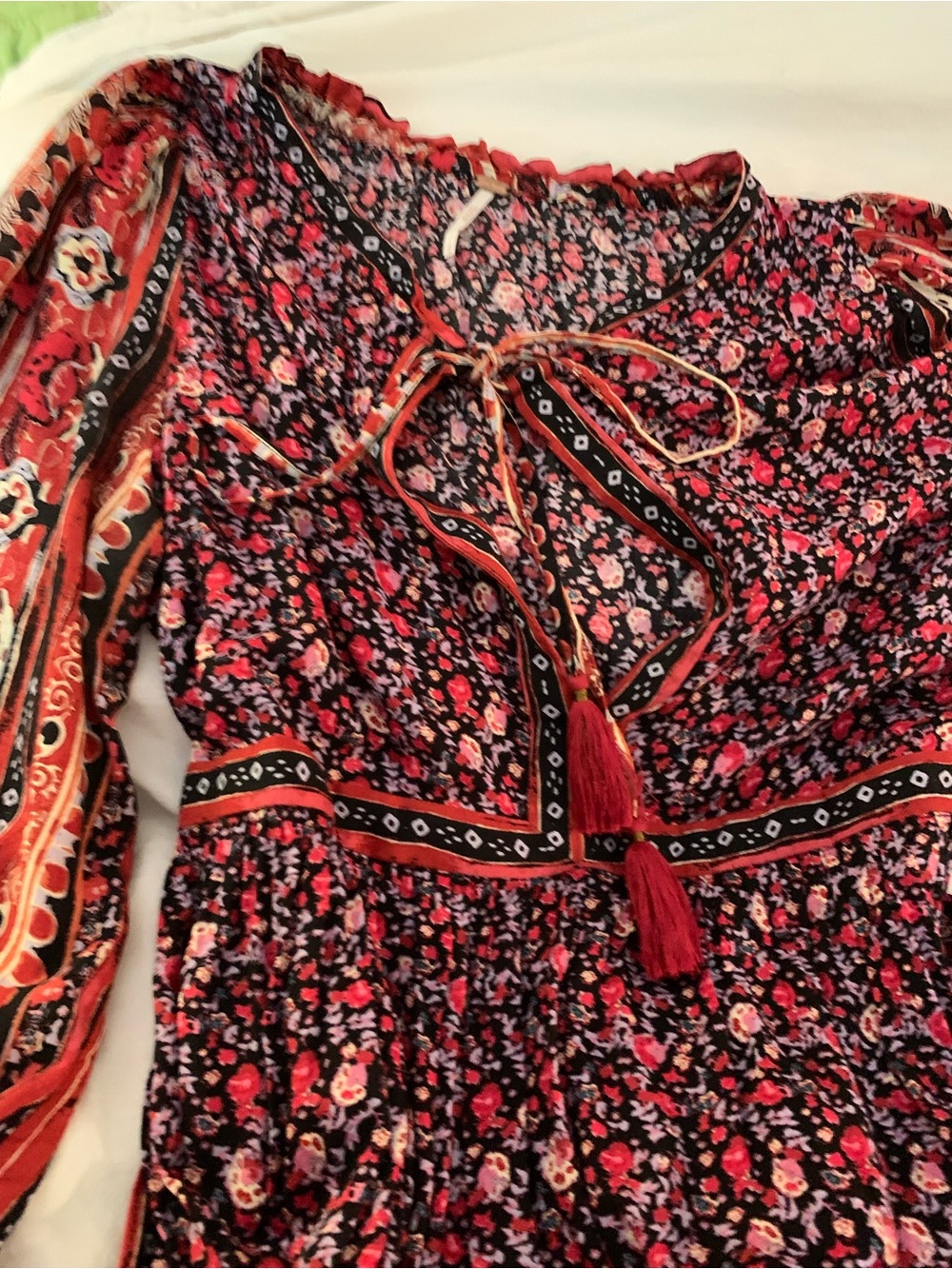 Free People "Russian Maxi Dress" Gored Maxi Dress Burgundy Floral | Style OB1096 - Picture 4 of 9